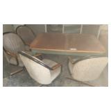 MAN CAVE WOOD TABLE, 4 CHAIRS, CHAIRS HAVE