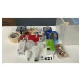 LIGHTBULBS, MASKING TAPE, IN LIDDED TOTE