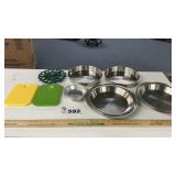 CAST IRON TRIVET, PLASTIC CUTTING BOARDS, METAL