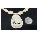 VINTAGE HAND CARVED BOVINE BONE NECKLACE,
