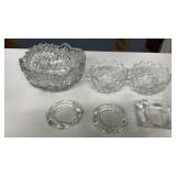 HEAVY CLEAR CRYSTAL BOWL, 2 CLEAR PRESSED GLASS