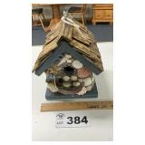 BIRDHOUSE MADE FROM SEA SHELLS, 9 INCHES TALL