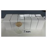 12 GLASSES, WOOD LIDS WITH STRAW HOLE