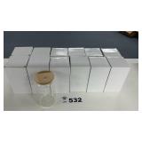 12 GLASSES, WOOD LIDS WITH STRAW HOLE
