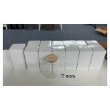 13 GLASSES, WOOD LIDS WITH STRAW HOLE
