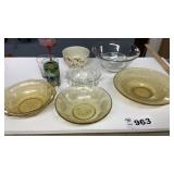 AMBER DEPRESSION GLASS BOWLS, JEWELT BOWL, OTHER