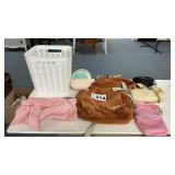 PLASTIC BASKET, PURSES, FANNY PACK