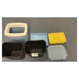 6 PIECES, PLASTIC TRASH CANS, STEP STOOL, OTHER