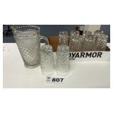 ANCHOR HOCKING PITCHER AND GLASSES, DIAMOND CUT