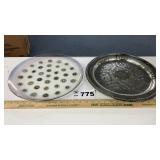 GLASS PLATTER, SILVERPLATE PLATTER