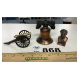 TO CANNON,  LIBERTY BELL, BUST, BRASS/COPPER