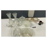 CANDLESTICKS, BUTTER DISH, DIVIDED PLATE, OTHER