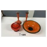 ORANGE, BOWL, CANDY DISH, CANDLESTICKS