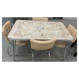 RETRO KITCHEN TABLE, 4 REUPHOLSTERED CHAIRS, 30 x