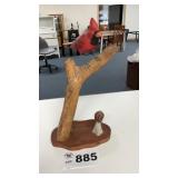 WOOD TREE LIMB, CARDINAL BIRD, 14 INCHES TALL