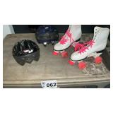 ROLLER SKATES, SIZE 8-9, HELMETS