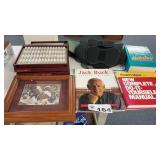 3 BOXES VIALS, BAGS, BOOKS, PICTURES
