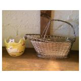 Woven Metal Basket and Bunny Ceramic
