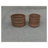 Two Brass Handled Copper Spitoons