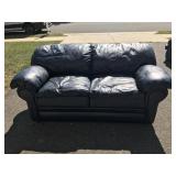 Blue Leather Loveseat (Matches Lots 4 and 5)