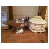 Pewter Gtavy Boat and Decorative Dresser Box