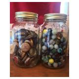 Twp Quart Mason Jars with Bottle Caps and Marbles