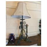 Wrought Iron Lamp and Brass Oil Lamp