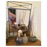 Mirror, perfume bottles and dresser box