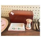 Wood Box and Vintage Lighter and Ashtray