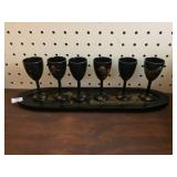 Wood Laquer Sake Cups and Tray