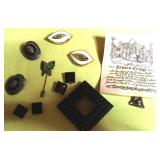 Pins, Onyx Earrings and Pendant