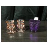 Candle Holders and Purple Hobnail shot glass