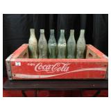 Vintage Coke Crate and 6 Dug Bottles