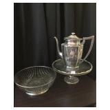 Silver Teapot, Basket and Cake Plate