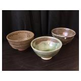 Three antique tea bowls one by Teruo Hara