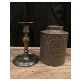 Antique Brass Candle Holder and a Cannister
