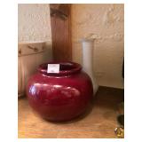 Pottery Pot and Milk Glass Vase