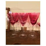 6 Cranberry Glass Flutes