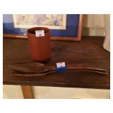 Wood Serving Spoons and a Cup