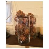 Three Decorative Glass and Pinecone Center Pieces