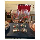 4 Painted Wine Glasses