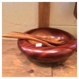 Wooden Salad Bowl and Serving Utensils
