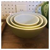 Set of Three Green Pyrex Bowls
