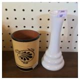 Cup and Milk Glass Bud Vase