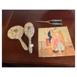 Vintage Mirror and Brush, Curlers and Hankies