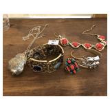 Coral and Turquoise and Nice Engraved Jewelry