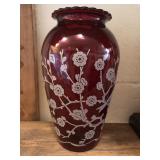 Etched Ruby Glass Vase