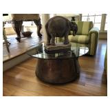 Round Glass Top Table with Copper Kettle