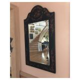 Black Framed Mirror with Floral Motif