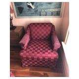 Pair of Red Chairs with Checkered Design